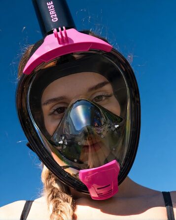 Маска для снорклінгу G2RISE Fullface, доросла, чорно-рожева (S/M) з тримачем для камери, безпечна від CO2