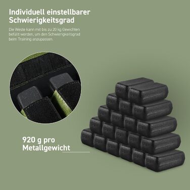 Вага для тренувань MSports Premium, регульована 5-30 кг, вага для бігу, фітнесу, силових тренувань (15 кг, Military Green)