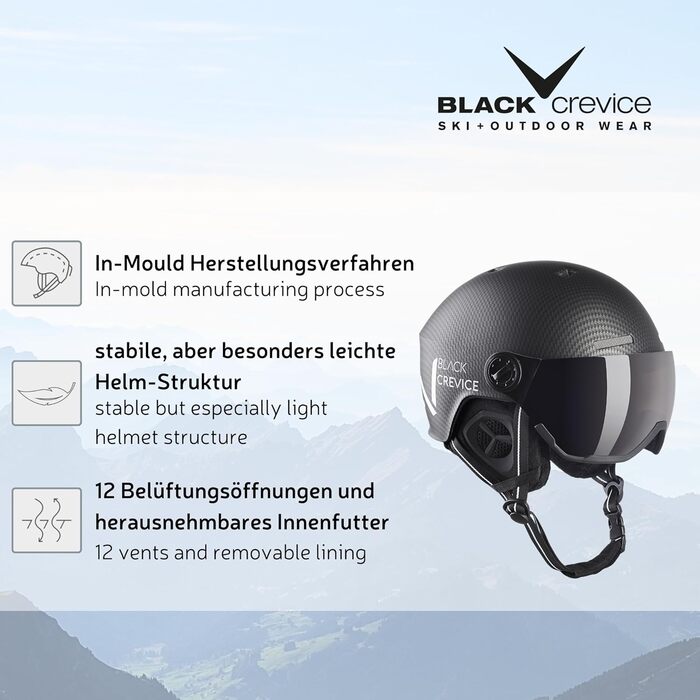 Гірськолижний шолом Black Crevice Kaprun з візором, у стилі пілота, для чоловіків і жінок, унісекс, дихаючий, регульований розмір