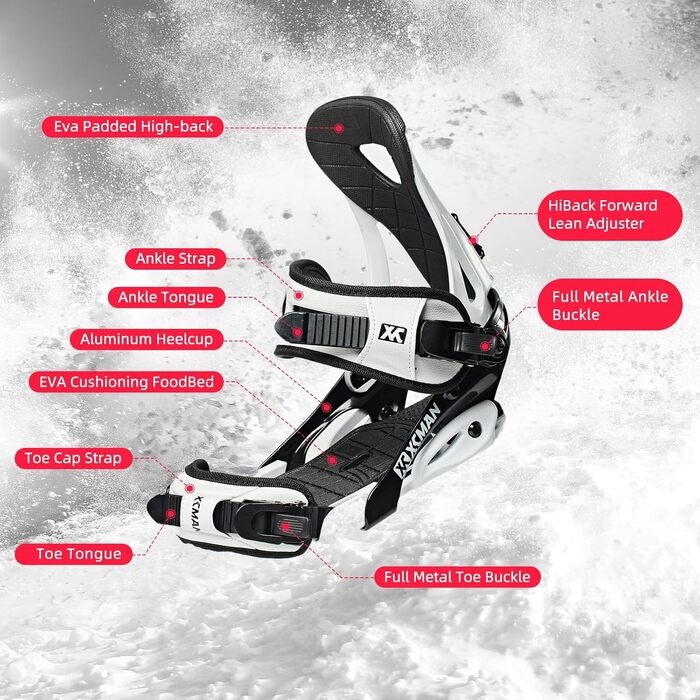 Кріплення для сноуборду XCMAN Outdoors All-Mountain, чорно-білі, розмір 6-9 US (37-41 EU)