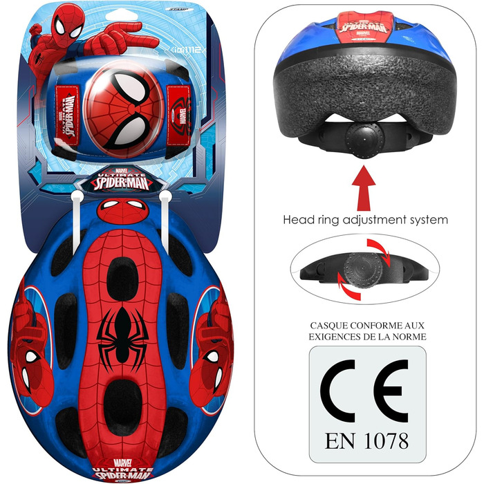 Дитячий шолом із регульованою талією, наколінники та налокітники Spiderman, синій