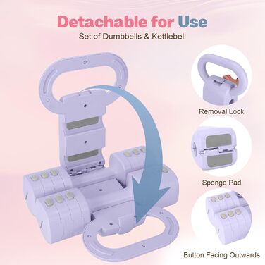 Регульований набір гантелей 2 шт. 4-в-1 для жінок, 0.9-2.3 кг, фітнес для дому, фіолетовий