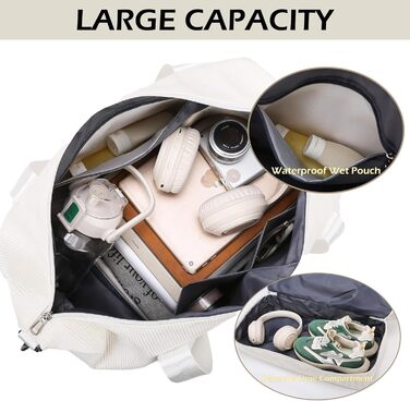 Спортивна сумка-рюкзак для жінок, 35л, Weekender, для подорожей та тренувань, з відділенням для взуття та мокрих речей, бежева