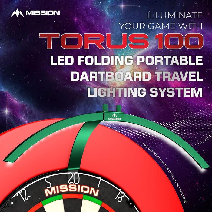 LED-дартс мішень Mission Darts TOR100 Torus 100, складана, портативна, з підсвіткою, металік-зелена