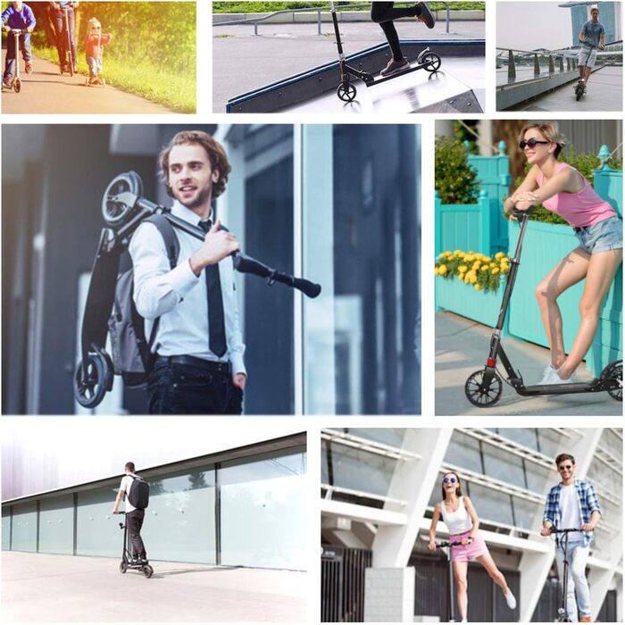 Скутер ISE Roller 200mm з великим колесом, подвійним гальмом та амортизацією. Розкладний міський скутер для дорослих та дітей, регульована висота до 100 кг, з ремінним ременем та ручним гальмом (дизайн 'Зоряне небо')