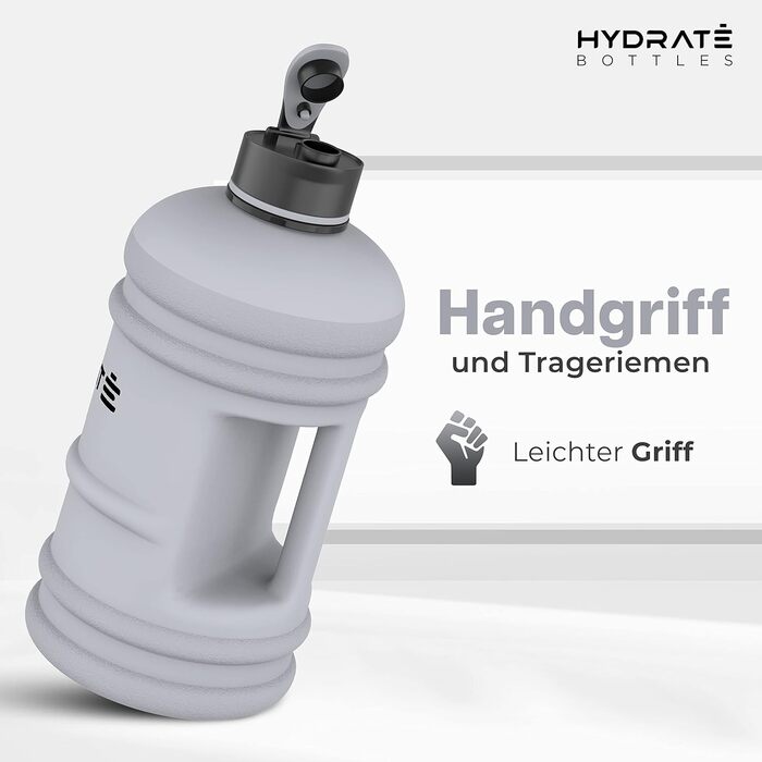 Фляга для води HYDRATE XL 2,2 л - для спортзалу, спорту та подорожей, без BPA, витривала, сіра, 2200 мл