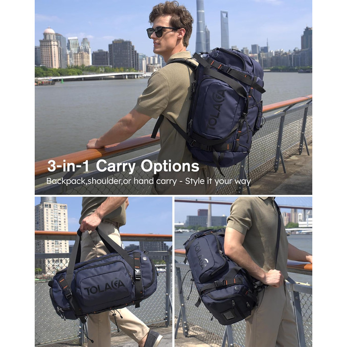 Спортивна сумка-рюкзак Tolaccea для чоловіків та жінок – велика дорожня сумка з відділенням для взуття, мокрою білизною та ноутбуком (15,6') – водонепроникна сумка-мішок для відпочинку, фітнесу, спорту та подорожей (Темно-синій, 40L)