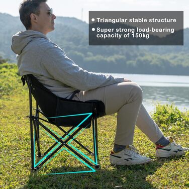 Складний стілець U2PICK для кемпінгу: легкий, міцний, з кишенькою та тримачем для напоїв (чорний)