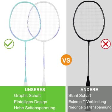 Набір для бадмінтона з 2 графітовими ракетками - зносостійкий дизайн - комплект для дорослих, включає воланчики, обмотки для ручок та сумку для ракеток