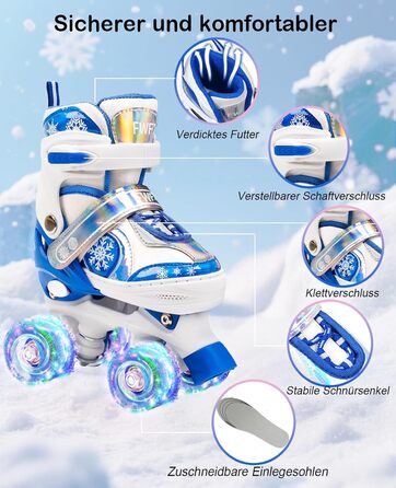 Дитячі ролики FWFX, регульовані, світлові, для залу та вулиці, розмір S (EU 28-31) / M (EU 32-36), блакитні