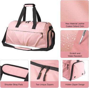 Спортивна сумка для жінок та чоловіків, жорсткий матеріал, дорожня сумка з відділенням для взуття, 2 вентиляційних отвори та мокре відділення, водонепроникна сумка-вікендер, спортивна/плавальна/сауна сумка (Зелений) (Рожевий)