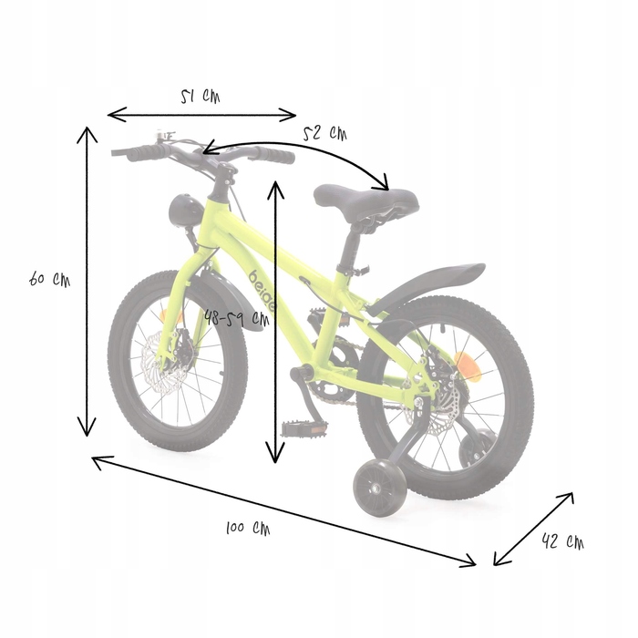 Дитячий велосипед Rowerek 14 дюймів, зелений, з дисковими гальмами та підтримувальними колесами
