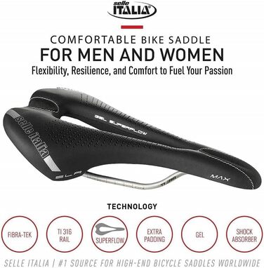 Велосипедне сідло Selle Italia Max SLR Boost Gravel X-Cross Gel SuperFlow Hi-Viz, зручне гелеве сідло для МТБ та шосейних велосипедів, чорне, розмір L, унісекс