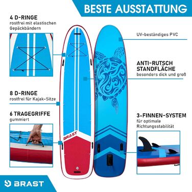 Надувна SUP-дошка BRAST Family 370x87x15 см, комплект XXL до 210 кг, з аксесуарами, 2 сидіння для каяка, 2 весла, насос, рюкзак