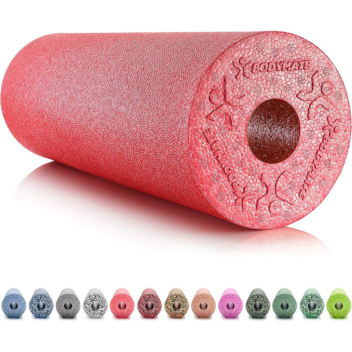 BODYMATE Фасціальний ролик стандартний, середньої жорсткості, 45 см, Ø15 см, з безкоштовною електронною книгою, професійний, червоний