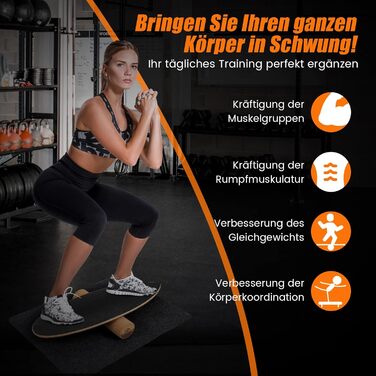 Дерев'яна баланс-дошка COSTWAY для дому: тренажер рівноваги, баланс-борд з пробковою кулею, 8 шарів високоякісної деревини, чорний колір