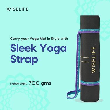 Йога-мат Wiselife Tru Alignment з ременем, 6 мм, TPE, антрацит, для жінок і чоловіків