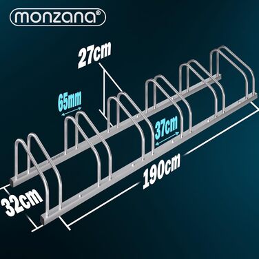 Велосипедна стійка MONZANA® для 3-6 велосипедів, нержавіюча сталь, настінна або підлогова, для шин 30-65 мм, 37 см між колесами, самофіксуючі гвинти
