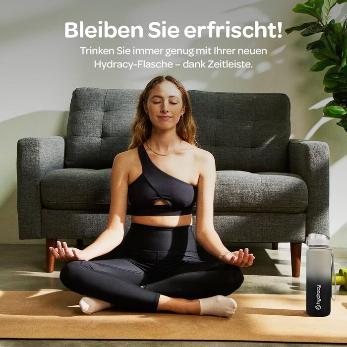 Водна пляшка Hydracy з фруктовим вкладишем, 1л, BPA-free, з таймером, спортивна, противитікання, без конденсату, для спорту та відпочинку на природі, градієнт салатовий-блакитний (сірий-чорний)