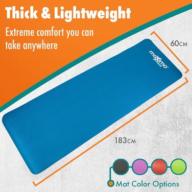 Maximo Fitnessmatte Premium: килимок для йоги, фітнесу, пілатесу, 183x60 см, 1,2 см товщина, синій