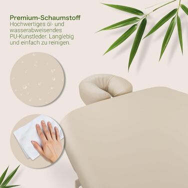 Масажний стіл Zen з круглими кутами, складний та регульований по висоті - професійний масажний стіл з цільного дерева з регульованою спинкою, підголівником, підлокітниками та кишенею (кремовий)