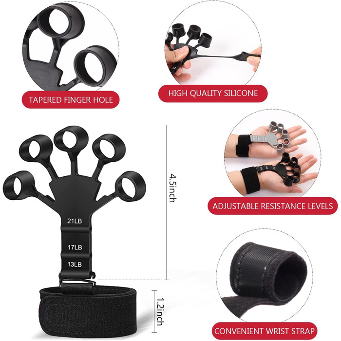 Набір для зміцнення рук та передпліччя (13 шт.): регульовані тренажери, розтягувачі пальців, м'яч для зняття стресу, кільце для хвата, для нарощування м'язів та відновлення після травм рук, Blau