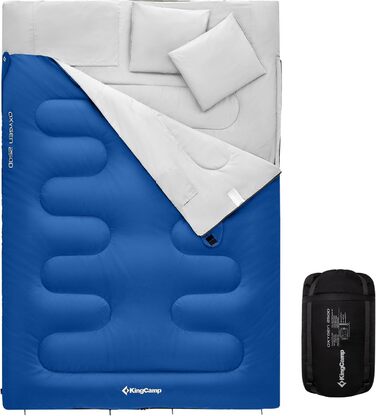 Сплячий мішок KingCamp для двох осіб, зимовий, для кемпінгу, блакитний. Зручний та теплий спальник для відпочинку на природі.