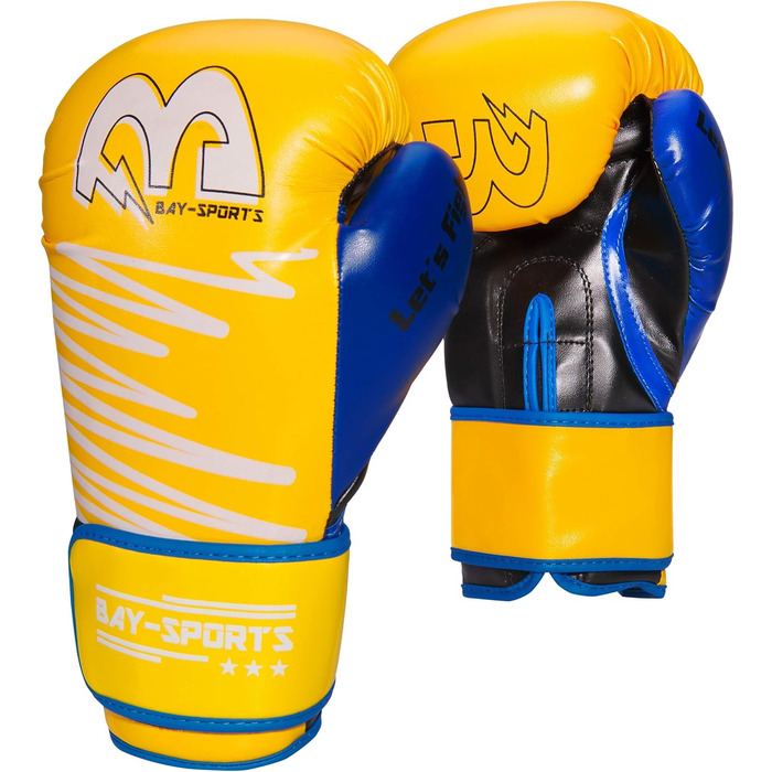 Боксерські рукавички BAY-Sports Yellow Edition неон жовті/сині 8, 10, 12 унцій для боксу, кікбоксингу, MMA, муай тай