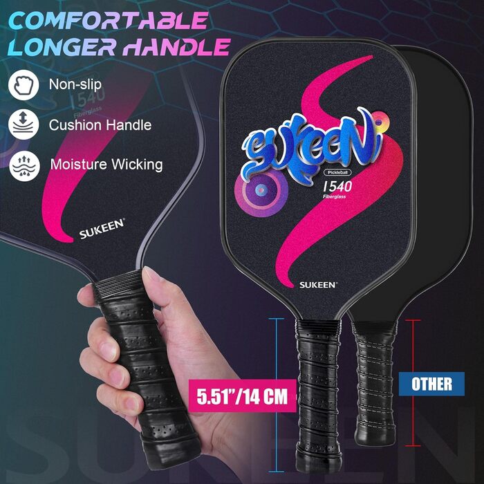 Набір пікбол-ракетки Sukeen: 2 ракетки з фібергласовою поверхнею. Підходить для чоловіків та жінок.
