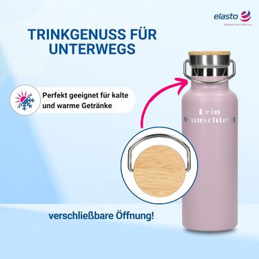 Персоналізована пляшка для води 500 мл - ізольована пляшка з нержавіючої сталі з ручкою, колір: фіолетовий, з можливістю нанесення тексту, для роботи, спорту та піших прогулянок