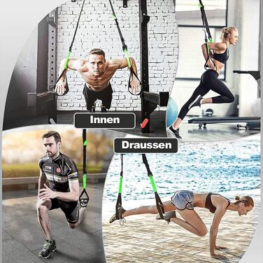 Петльовий тренажер RHINOSPORT з дверним анкером, регульований, для фітнесу вдома та на вулиці, зелений, підходить для подорожей та тренувань у приміщенні й на відкритому повітрі