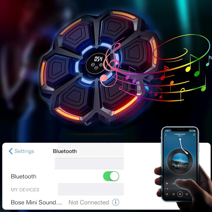 LEAFIA Музична боксерська машина: LED-дисплей, кріплення для боксерського мішка, Bluetooth, 9 режимів швидкості, підрахунок ударів, для зняття стресу та покращення реакції. Підходить для дорослих та дітей.