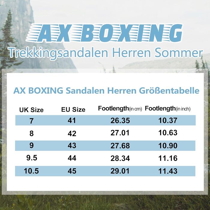 Чоловічі сандалі AX BOXING для трекінгу та спорту, літні, на липучках, дихаючі, чорні, розмір 44 EU