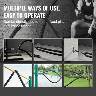 Тренувальне канат VEVOR Battle Rope - 9.1 м, поліестер, з захисною оболонкою та анкером. Для фітнесу вдома, тренування корпусу та пресу