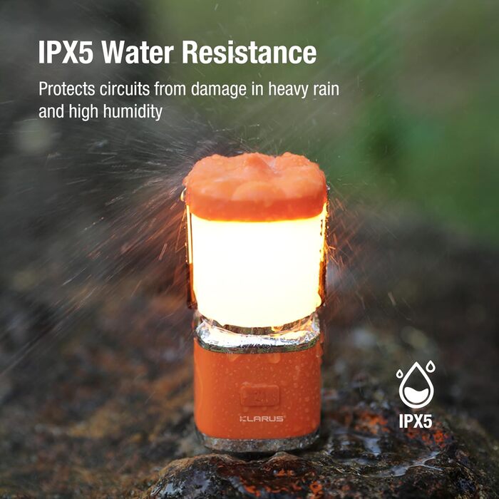 KLARUS CL8 Mini Camping-ліхтар: перезарядна LED-лампа з 5 режимами, водонепроникна IPX5, з гачком для намету, оранжева