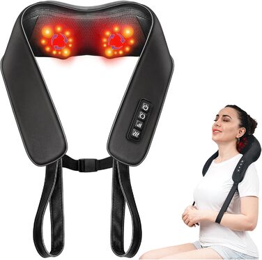 Масажер для шиї TISSCARE Shiatsu з підігрівом - електричний масажер для шиї, спини, плечей, ніг та ступнів. Глибокий масаж для розслаблення. Подарунок для батьків та партнерів, чорний