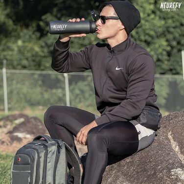 Спортивна пляшка NEUREFY 1 л чорна матова, Tritan, BPA-free, з носиком, для води, з фільтром, індикатором об'єму, для фітнесу, офісу, школи, університету, герметична