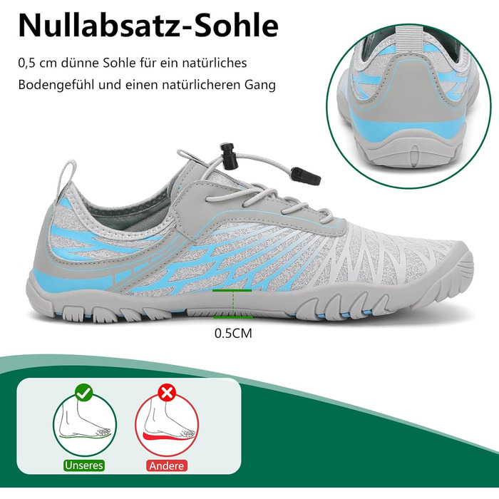 Жіночі шкарпетки-сліпони SAGUARO: легкі, дихаючі, швидко сохнуть, широка носова частина, розмір 35-43, сірий колір