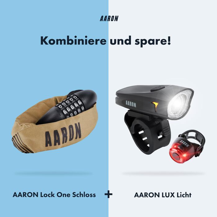 Замок для велосипеда AARON Lock One: стале ланцюговий замок з 5-значним кодом, висока безпека, для E-bike, MTB, Trekking, Tour, Road bike