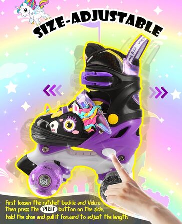 Дитячі ролики Єдиноріг для дівчаток та хлопчиків, регульовані розміри, світлові колеса, ролики-квади для початківців, чорні