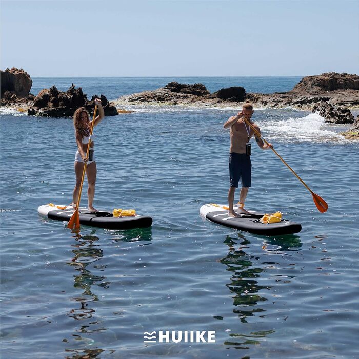 Надувний SUP-борд HUIIKE з аксесуарами: весло, фіни, насос. Стабільний та міцний, 305 × 84 × 15 см, до 130 кг. Enjoyer Black - повний комплект