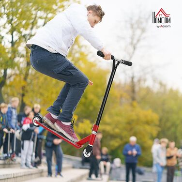 Трюковий самокат Homcom 360° для початківців, алюмінієва дека, підшипники ABEC 7, червоний, для віку 14+