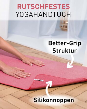 Рушник для йоги Fit-Flip з мікрофібри – нековзний, швидковисихаючий – для килимка для йоги – ідеальний як підкладка для спортивного килимка, фітнесу, пілатесу (185 x 63 см, Raspberry)