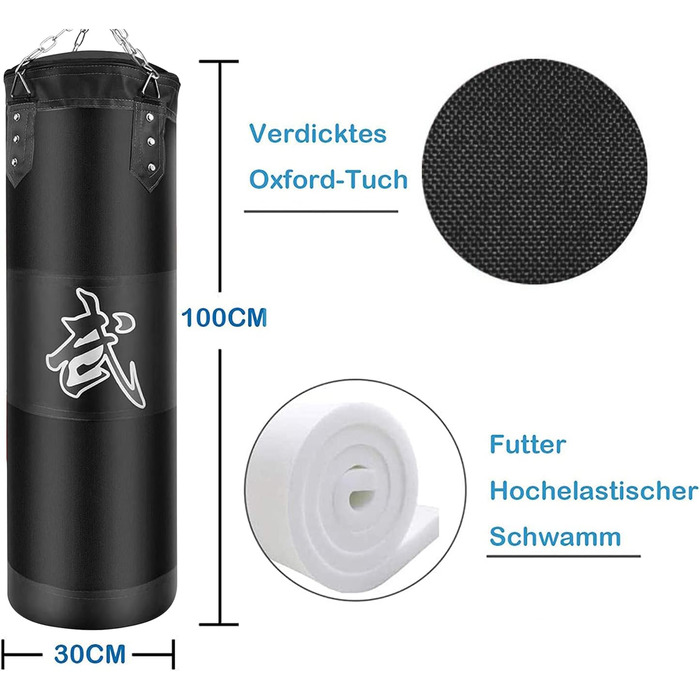 Боксерський мішок для підвішування (без наповнення) для MMA, Муай Тай, кікбоксингу. Комплект з міцною сталевою ланцюгом та чорним боксерським мішком + боксерські рукавички