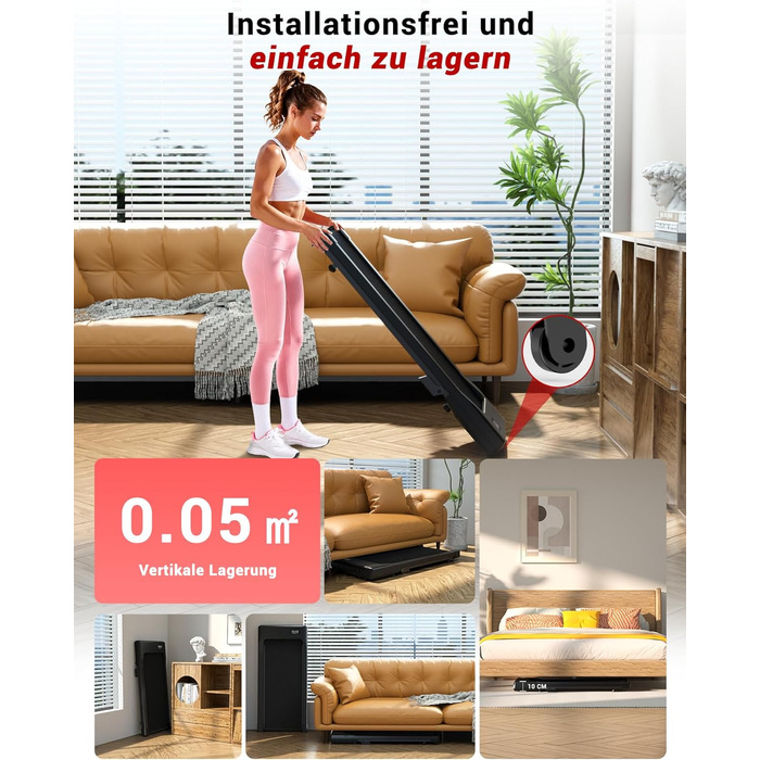 Бігова доріжка Superun Walking Pad з ухилом 6%, для дому, з додатком, до 136 кг, чорна. Швидкість до 12 км/год