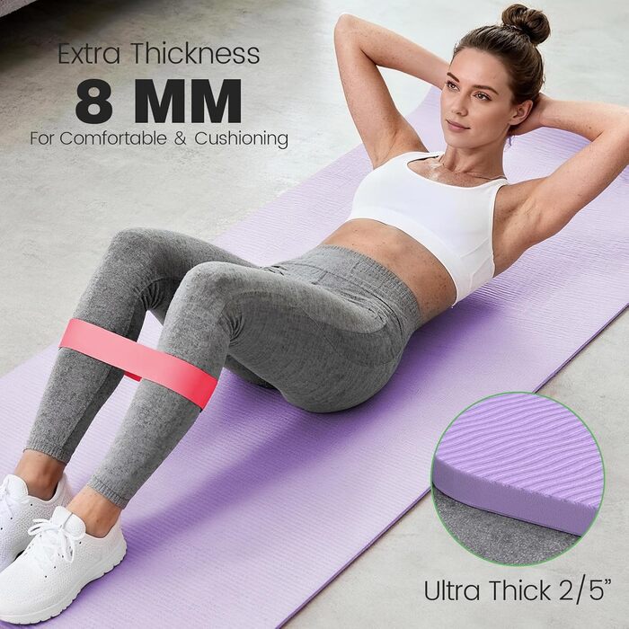 Йога мат Soontrans, 8 мм, TPE, з гумовими стрічками, килимком для колін, фітнес мат для пілатесу та тренувань (фіолетовий, 183x68 см)