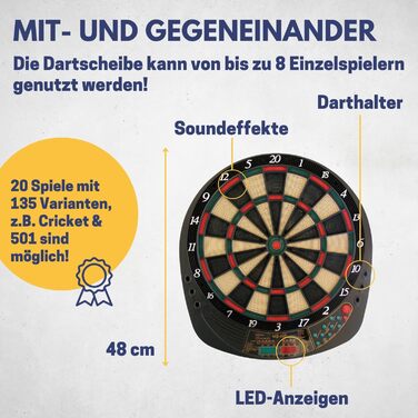 Електронна дартс-дошка Best Sporting Exeter з LED-дисплеями, 12 дротиками, запасними наконечниками, автоматичний дартс для 8 гравців, високоякісний електронний дартс-автомат