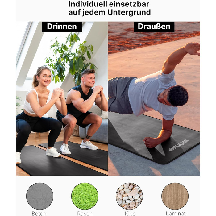 NEOLYMP Fitness Mat: Товста, неслизька килимок для фітнесу з електронною книгою та ремінком - для йоги, пілатесу, спорту, тренувань, сірий | 61 см