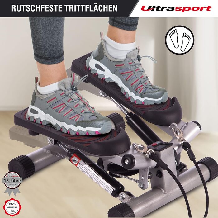 Міні степпер Ultrasport Swing Stepper з еспандерами, фітнес тренажер з комп'ютером для кардіо та зміцнення м'язів