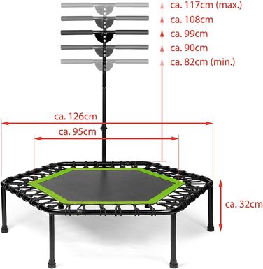 Фітнес батут SportPlus для дорослих, зелений, 111x124x90-115 см